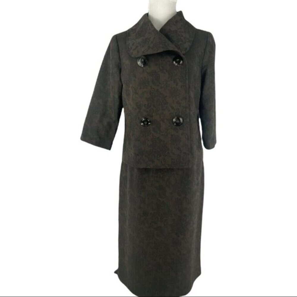 Yansi Fugel Women's Brown Paisley Striped Career Blazer Skirt‎ Suit M-C38/8-W30